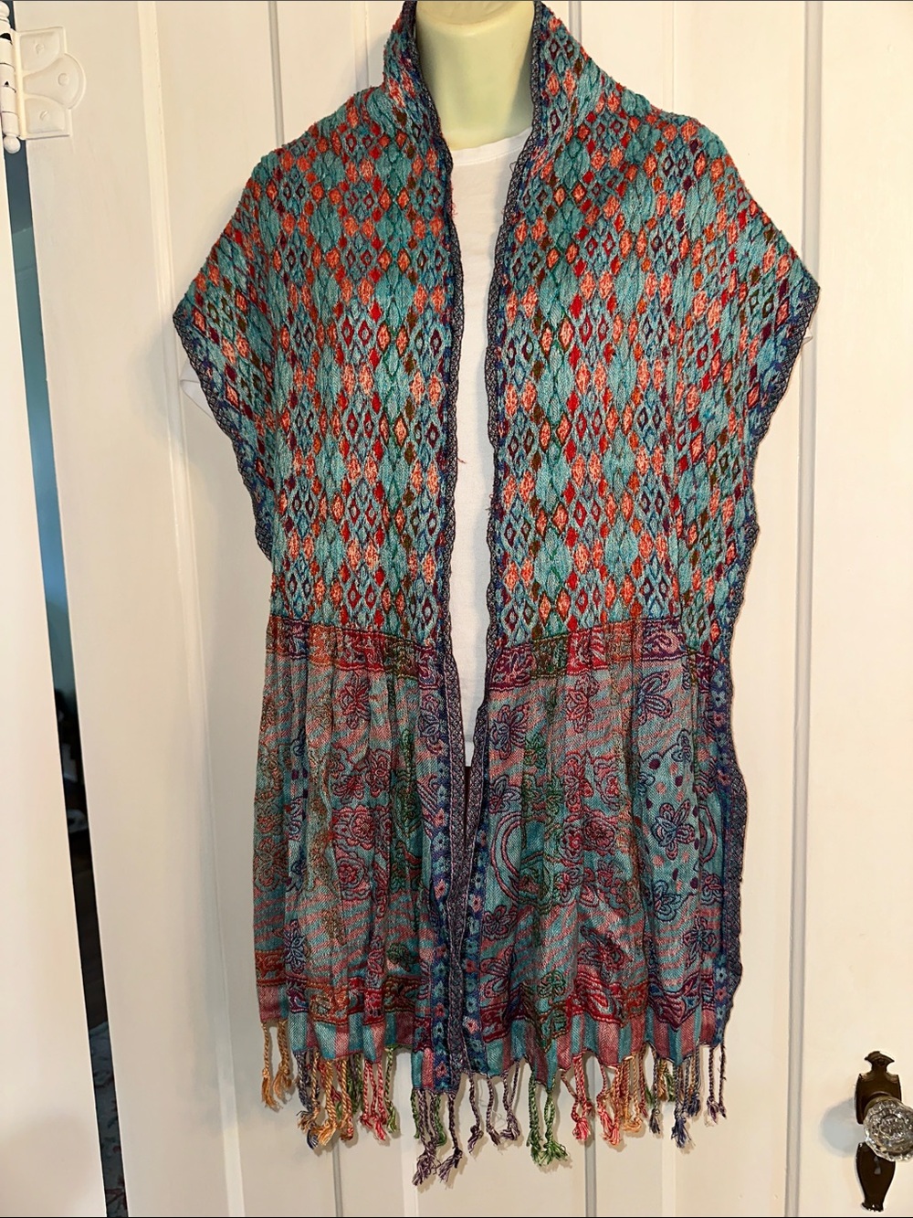 Quagga Accessories Boho Multicolor Turquoise & Red Patterned Scarf Shawl Wrap